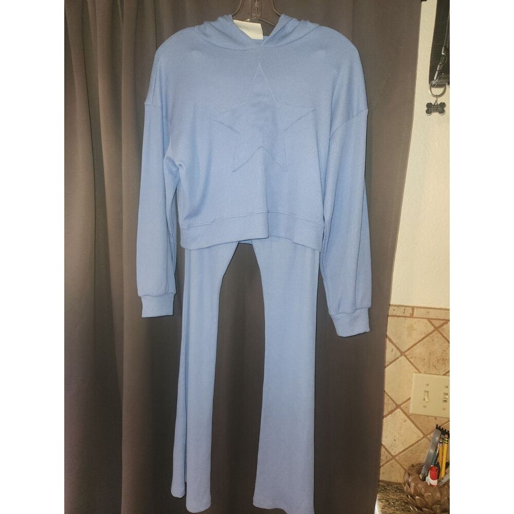 No Boundaries Blue Waffle Knit Sweatsuit Set Womens Size Extra Small Loungewear